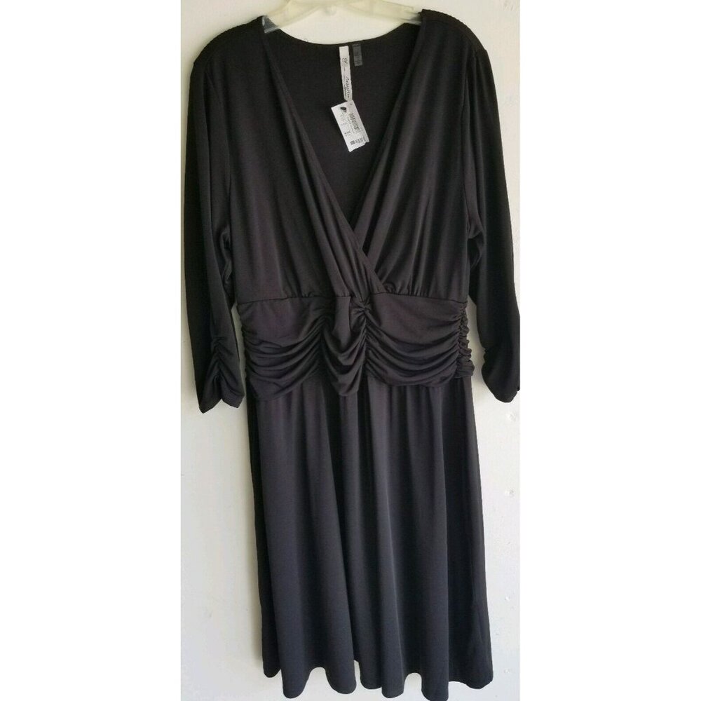 NY Collection Black V-Neck Stretch  Women's Plus Size  Black Dress 2X New
